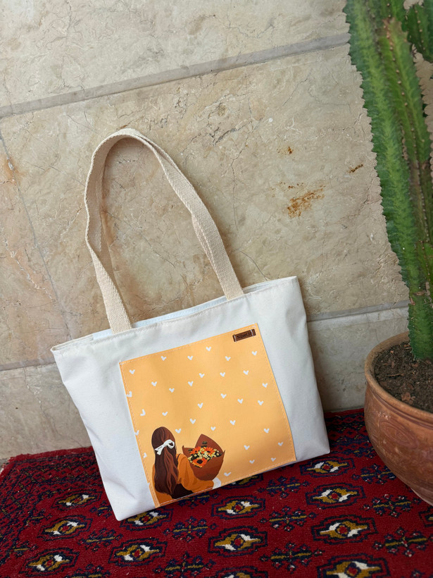 توتبگ پارچه ای سفید جیب جلو چرم فانتزی نیل ست