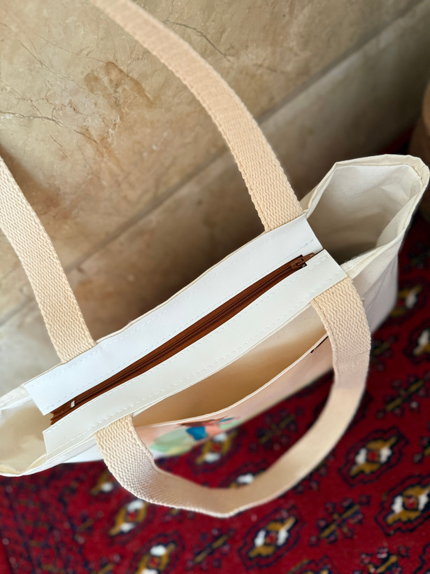 توتبگ پارچه ای سفید جیب جلو چرم فانتزی نیل ست