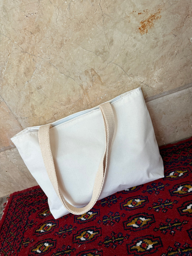 توتبگ پارچه ای سفید جیب جلو چرم فانتزی نیل ست