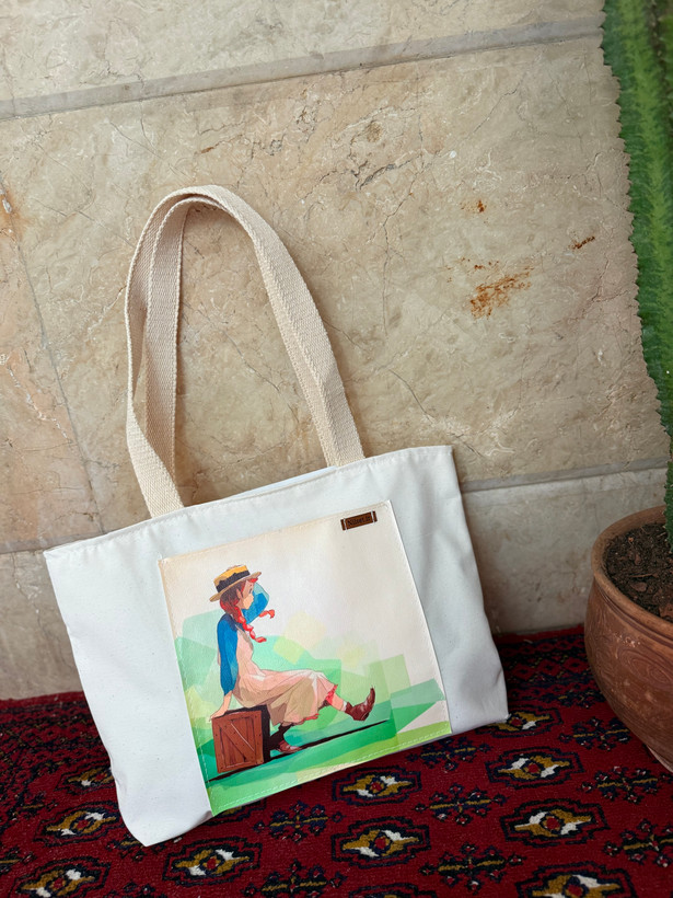 توتبگ پارچه ای سفید جیب جلو چرم فانتزی نیل ست