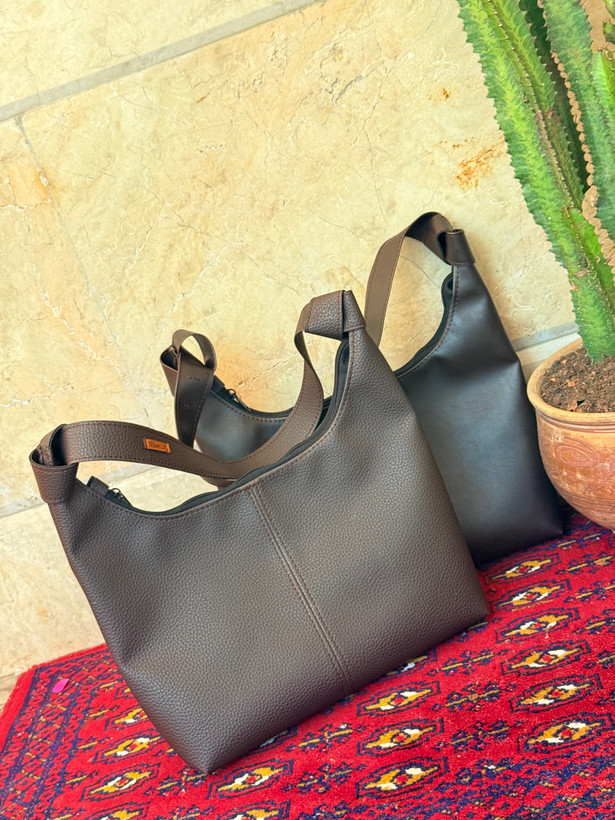 کیف هوبو زنانه دسته گره ای چرم مصنوعی سایز متوسط نیل ست