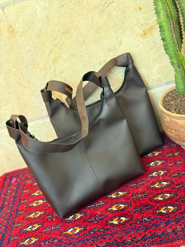 کیف هوبو زنانه دسته گره ای چرم مصنوعی سایز متوسط نیل ست