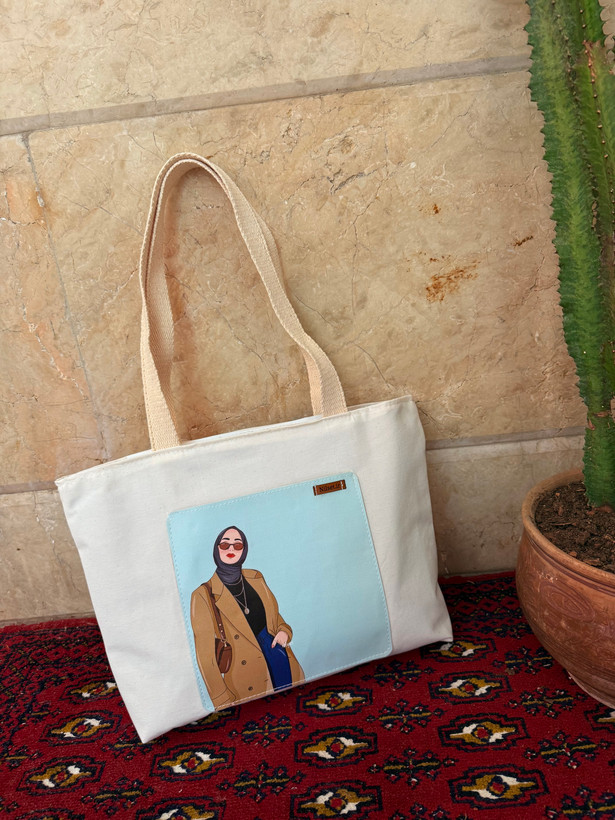 توتبگ پارچه ای سفید جیب جلو چرم فانتزی نیل ست