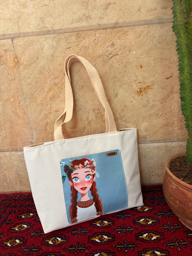 توتبگ پارچه ای سفید جیب جلو چرم فانتزی نیل ست