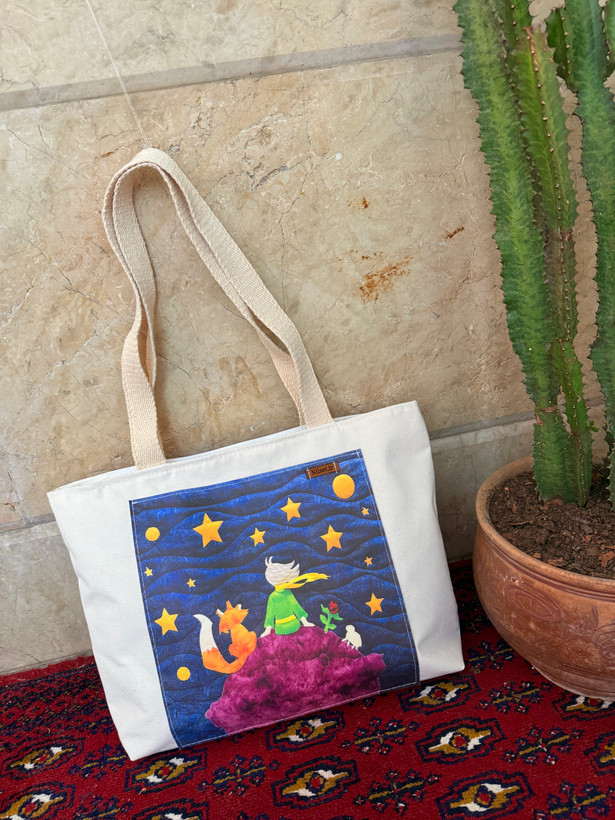توتبگ پارچه ای سفید جیب جلو چرم فانتزی نیل ست
