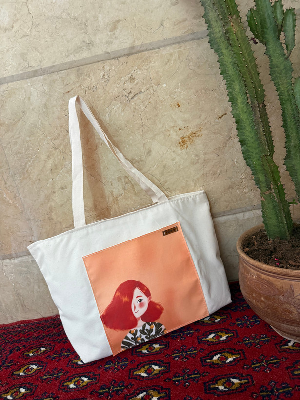 توتبگ پارچه ای سفید جیب جلو چرم فانتزی نیل ست