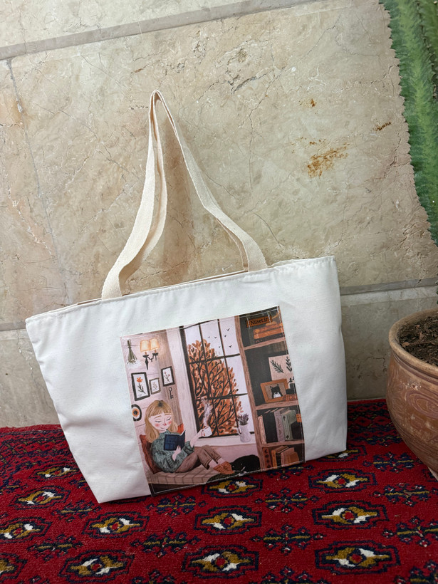 توتبگ پارچه ای سفید جیب جلو چرم فانتزی نیل ست