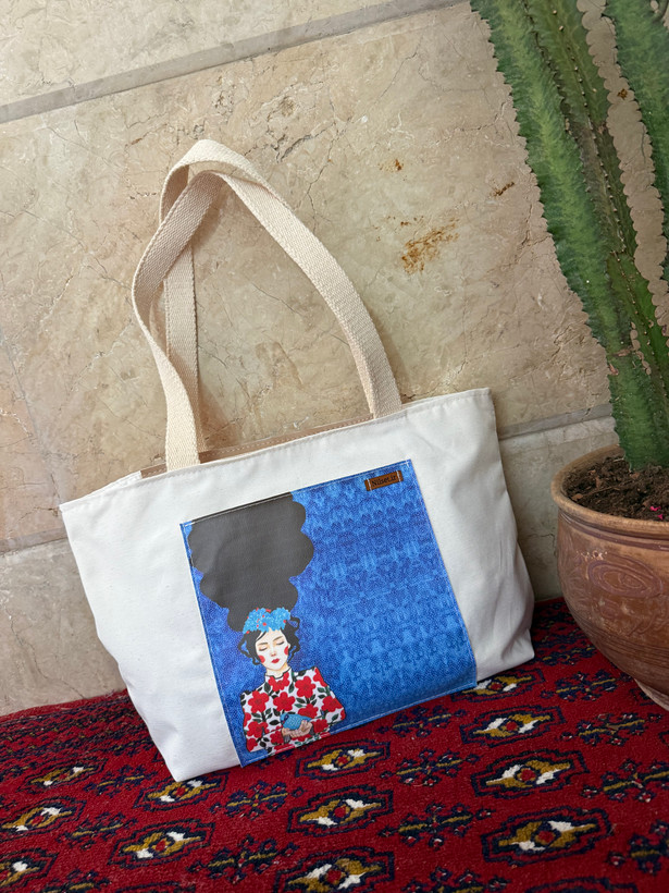 توتبگ پارچه ای سفید جیب جلو چرم فانتزی نیل ست