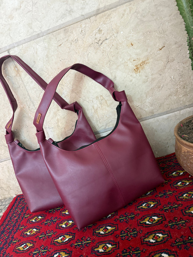 کیف هوبو زنانه دسته گره ای چرم مصنوعی سایز متوسط نیل ست