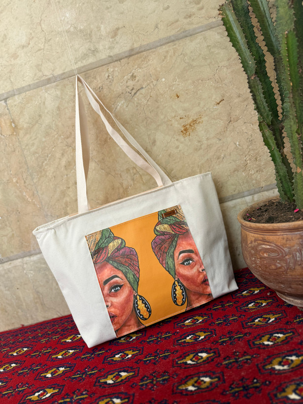 توتبگ پارچه ای سفید جیب جلو چرم فانتزی نیل ست