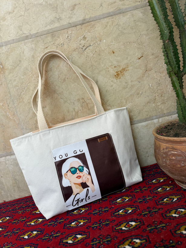 توتبگ پارچه ای سفید جیب جلو چرم فانتزی نیل ست