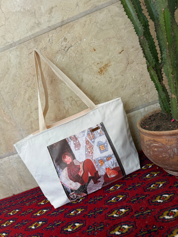 توتبگ پارچه ای سفید جیب جلو چرم فانتزی نیل ست
