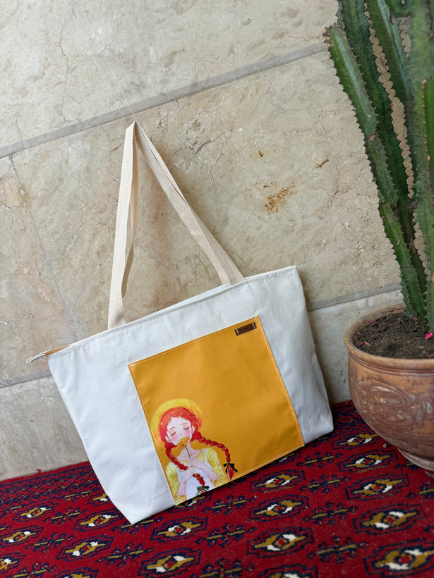 توتبگ پارچه ای سفید جیب جلو چرم فانتزی نیل ست