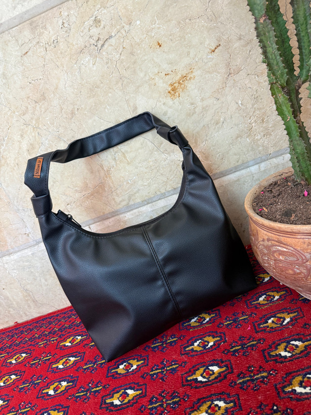 کیف هوبو زنانه دسته گره ای چرم مصنوعی سایز متوسط نیل ست